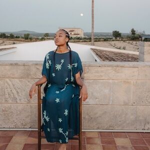 Pitusa Teal Dress with Floral Embroidery